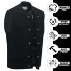 Mens Black Denim Vest Heavyweight Biker Gothic Rocker Sleeveless Jean Jacket Cutoff Punk Style
