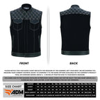 Denim Leather Vest Men Diamond Quilted Concealed Carry Fitted Biker Trucker Sleeveless Jacket