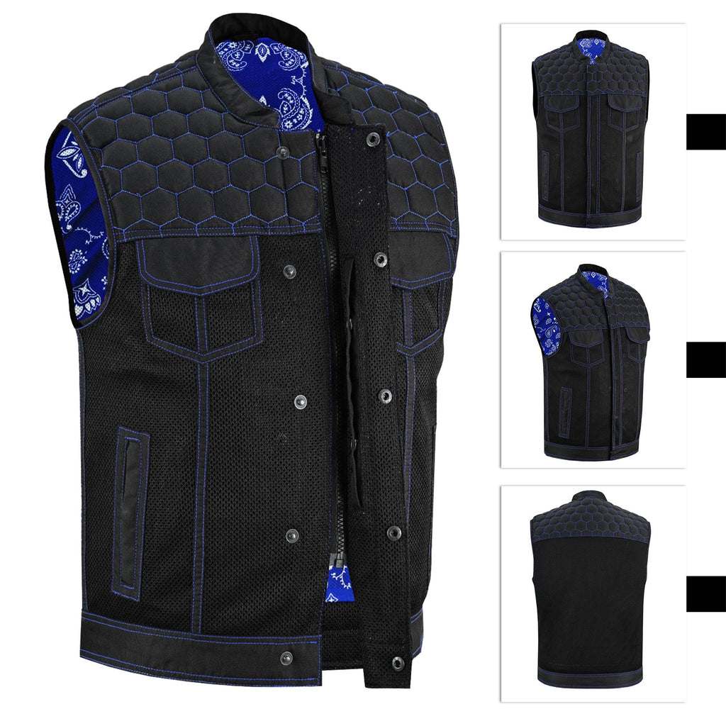 Mens Denim Vest SOA Biker Cutoff Ventilated Mesh Motorcycle Jacket Sleeveless with YKK Zipper