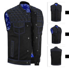 Mens Denim Vest SOA Biker Cutoff Ventilated Mesh Motorcycle Jacket Sleeveless with YKK Zipper