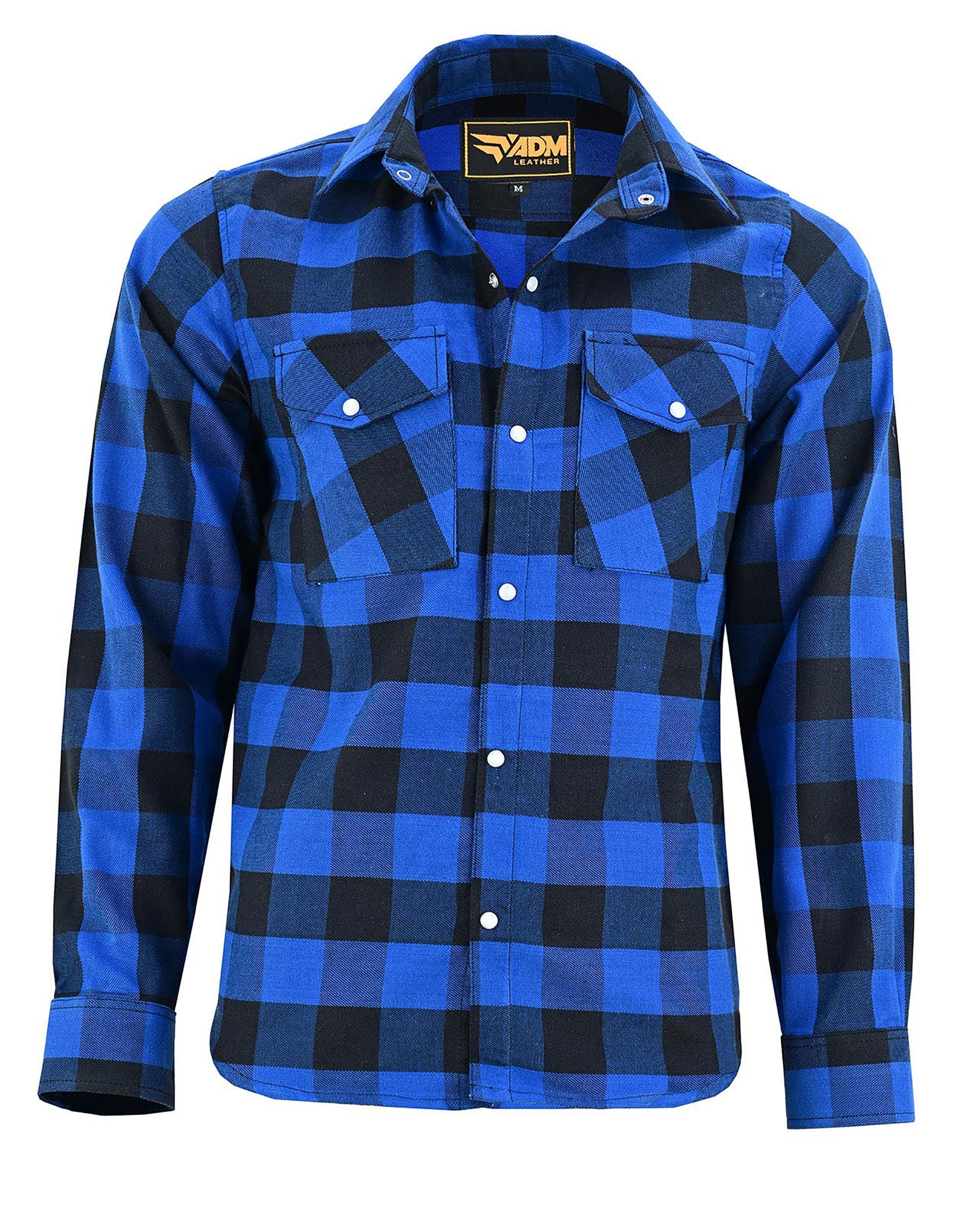 CE-Approved Flannel Shirt Motorcycle Armored Riding Gear | Blue & Black Kevlar Lined Plaid Biker Top