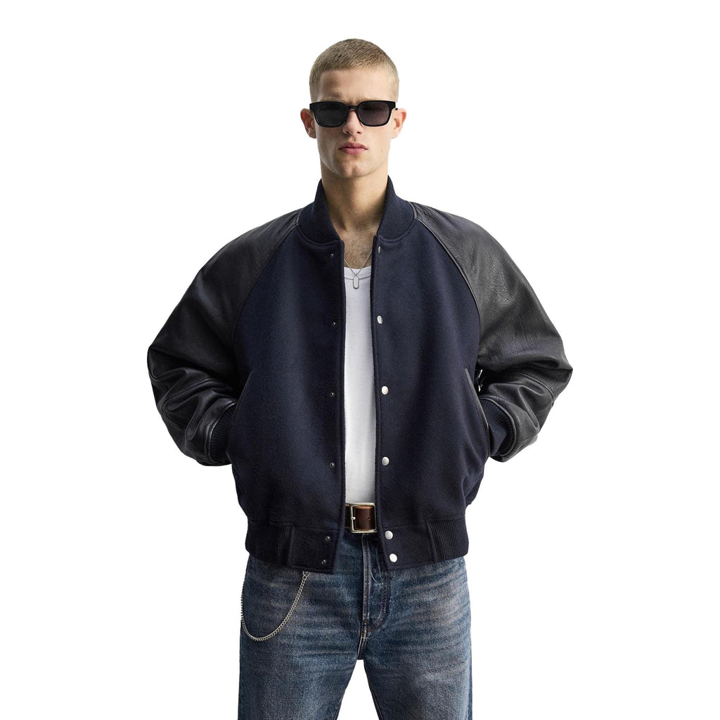 Leather Varsity Jacket Biker Style Baseball Style School Uniform Unisex Streetwear Jackets For Mens