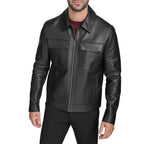 Mens Black Biker Leather Jacket Classic Motorcycle Riding Moto Jackets Western Style Coat