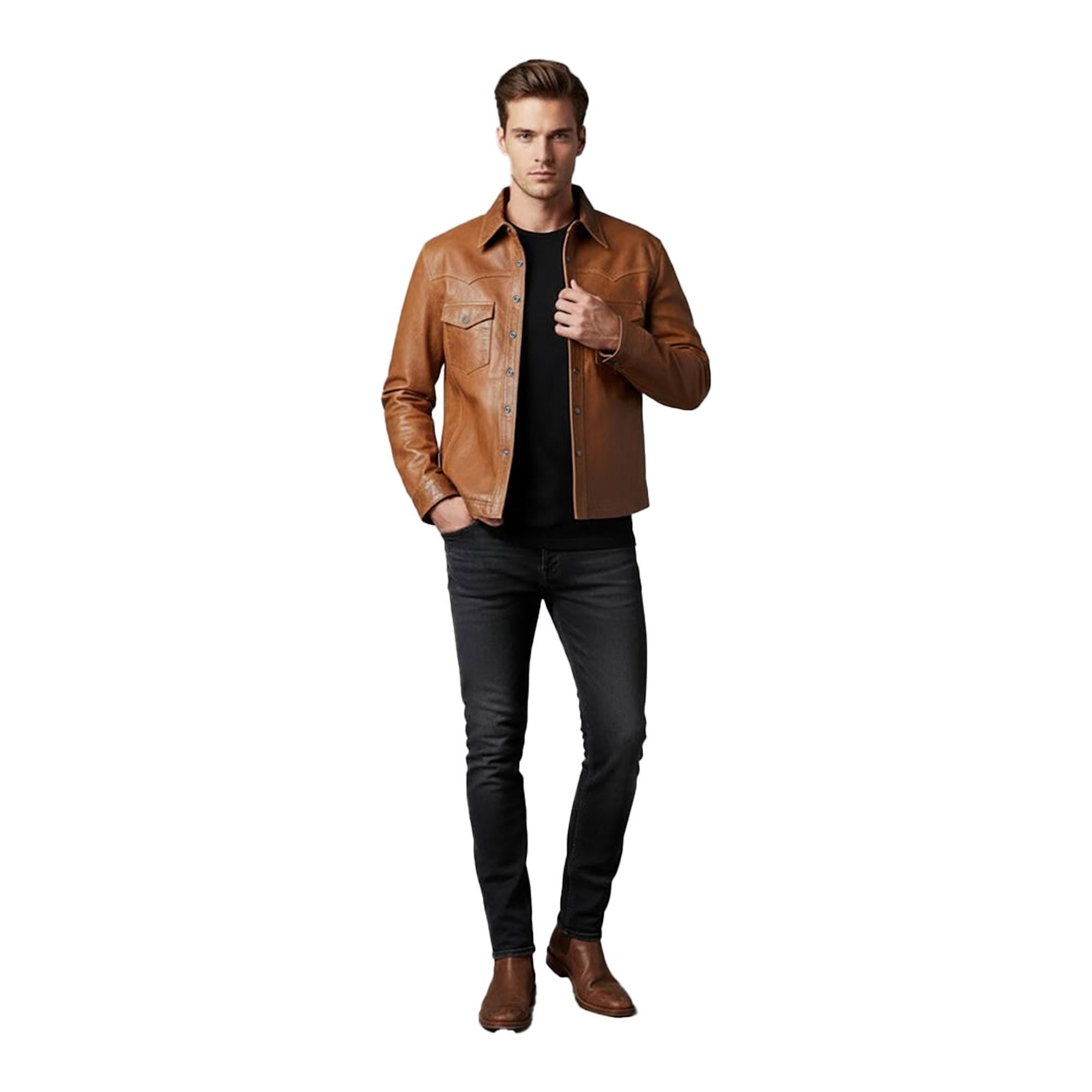 Racer Motorcycle Jacket Genuine Leather Casual Coat for Men Gift for Him Cognac Brown Outerwear