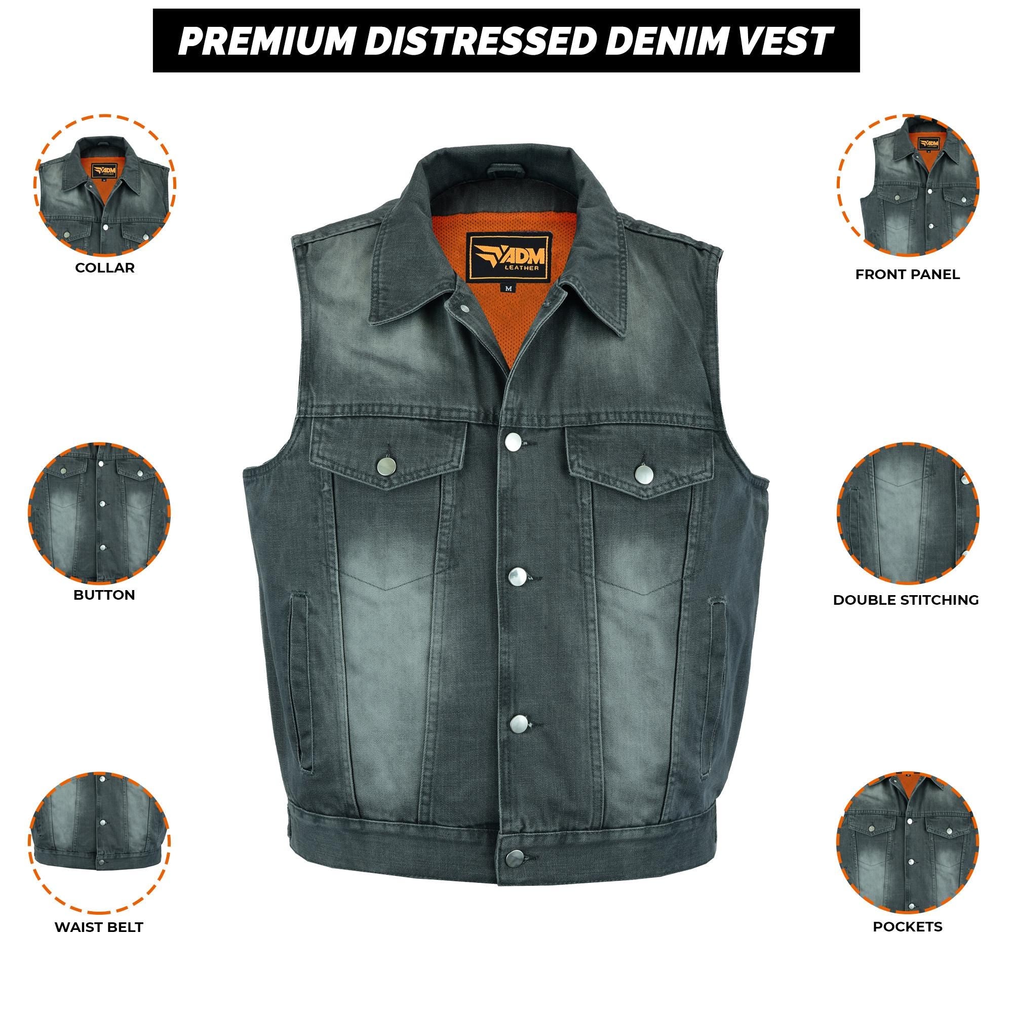 Cowboy Biker Leather Vest Men Western Style Riding Grey Sunphade Motorcycle Fitted Sleeveless Top