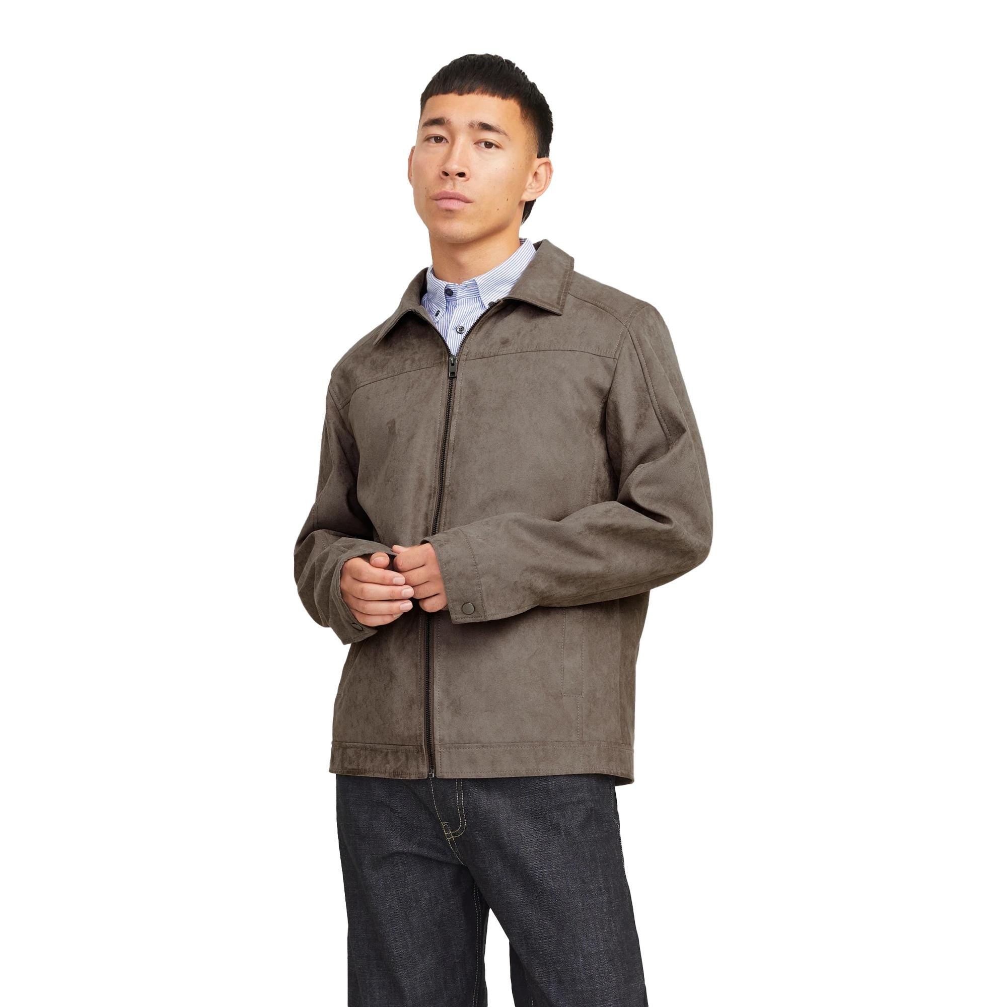 Vintage Style Men’s Brown Jacket Casual Business Outerwear Premium Mens Zipper Coat Dark Tan Lightweight Urban Streetwear Fashion
