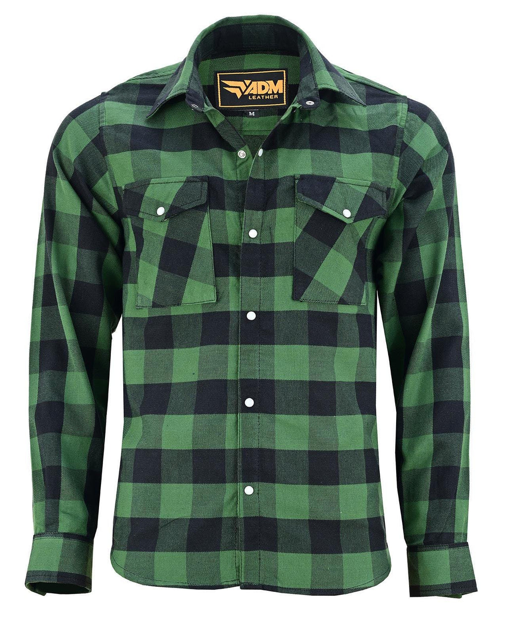 Heavy Duty Armored Biker Flannel Plaid Motorcycle Riding Shirt | Green & Black Kevlar Safety Gear