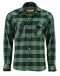 Heavy Duty Armored Biker Flannel Plaid Motorcycle Riding Shirt | Green & Black Kevlar Safety Gear