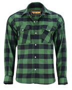 Heavy Duty Armored Biker Flannel Plaid Motorcycle Riding Shirt | Green & Black Kevlar Safety Gear