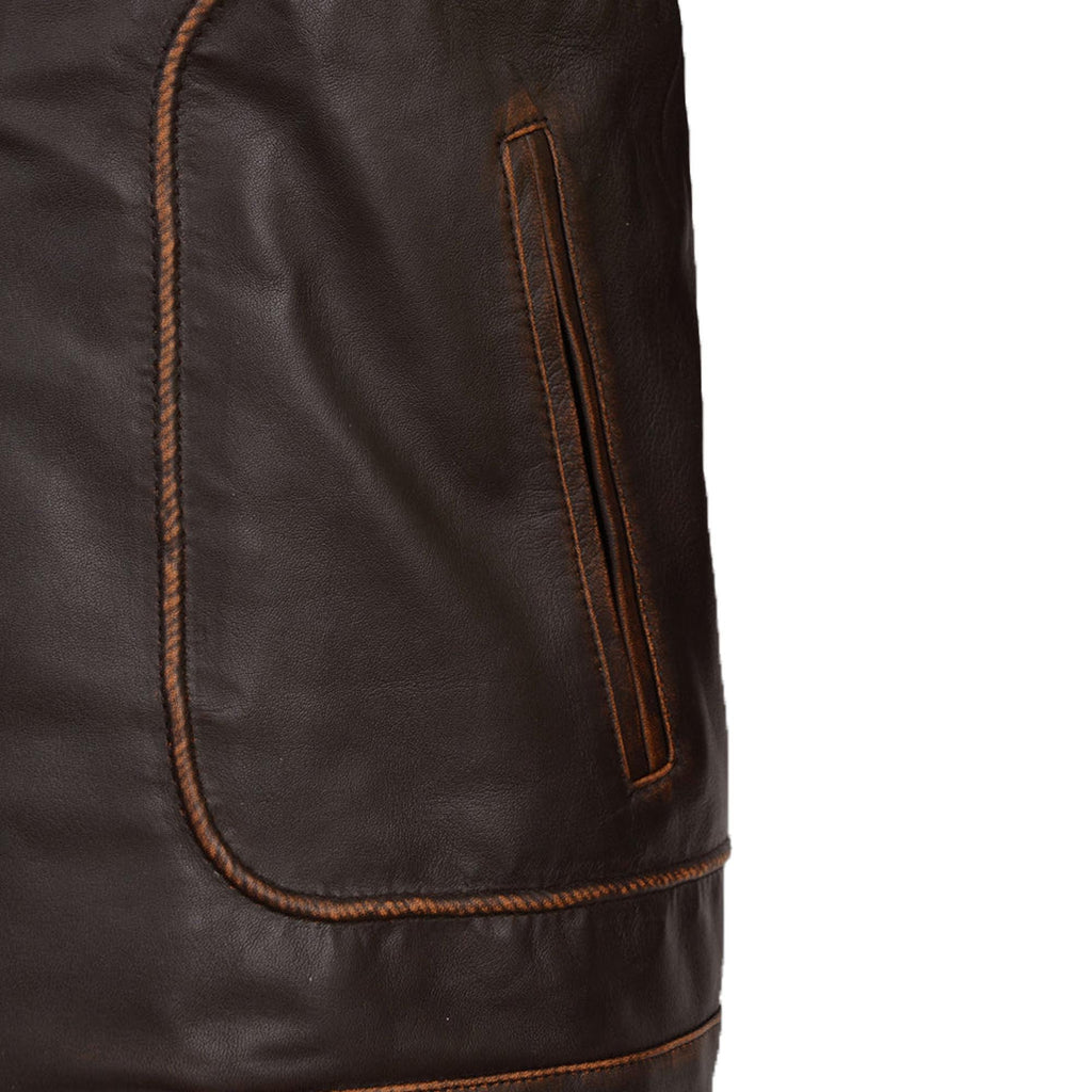 Men's Distressed Brown Leather Jacket Cafe Racer Moto Jacket Casual Coat Vintage Look Outerwear