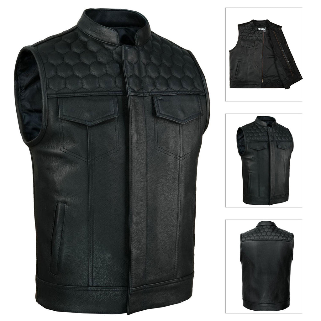 Handmade Cowhide Leather Biker Vest: SOA Club Style, Concealed Carry