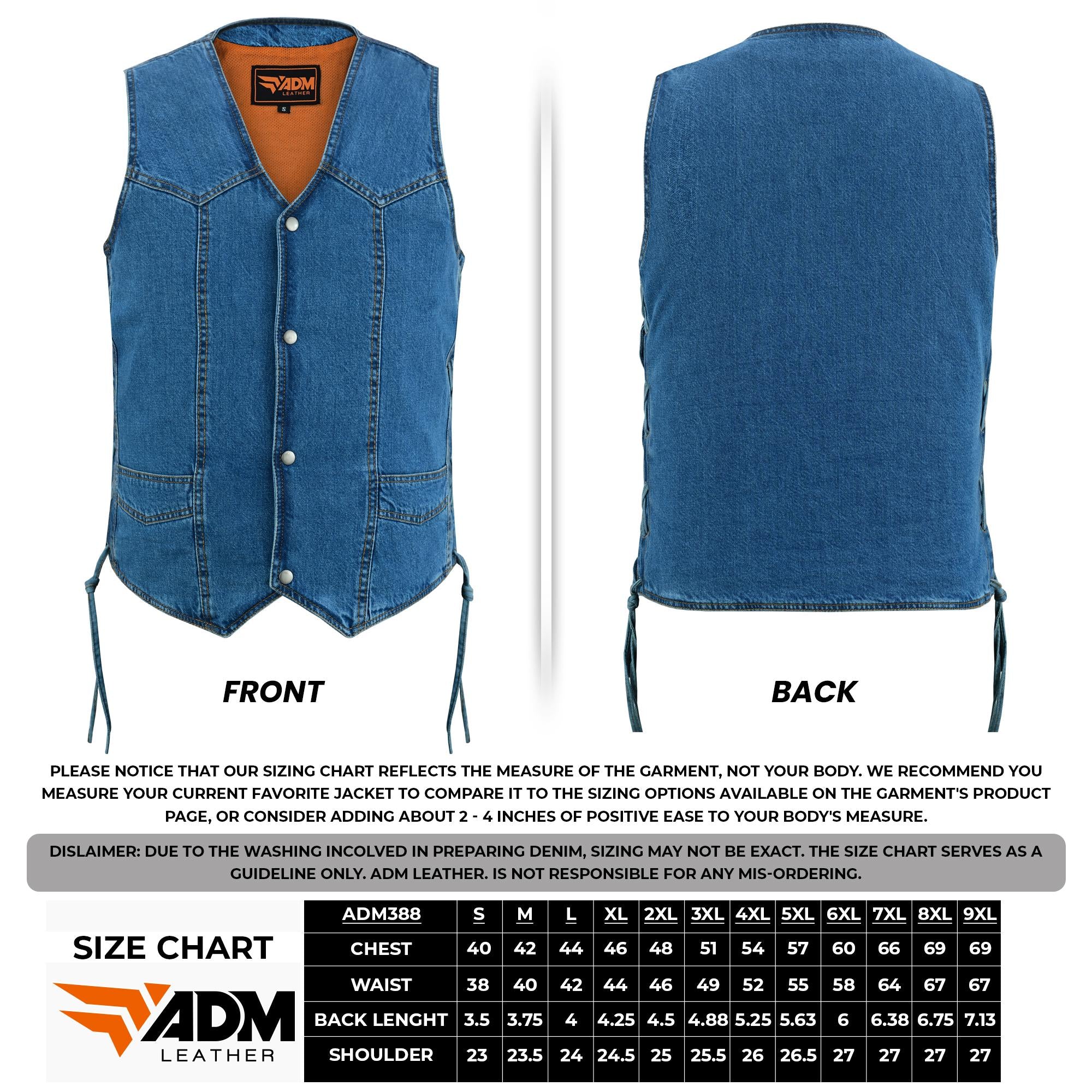 Vintage Biker Denim Vest Men Heavyweight Blue Jean Sleeveless Trucker Style Retro Side Laces