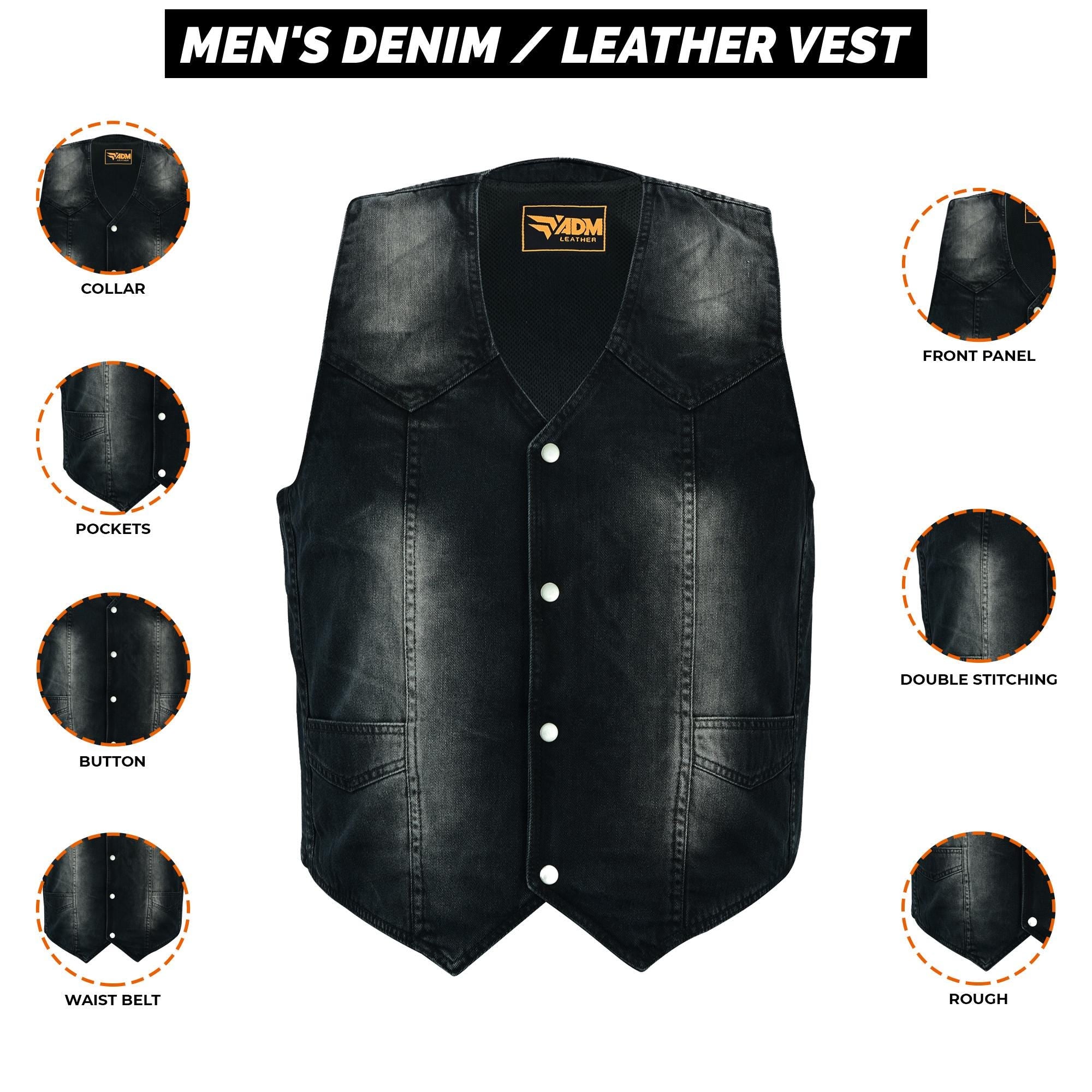 Black Denim Vest Mens Biker Motorcycle Jean Sleeveless Jacket Studded Punk Streetwear Top