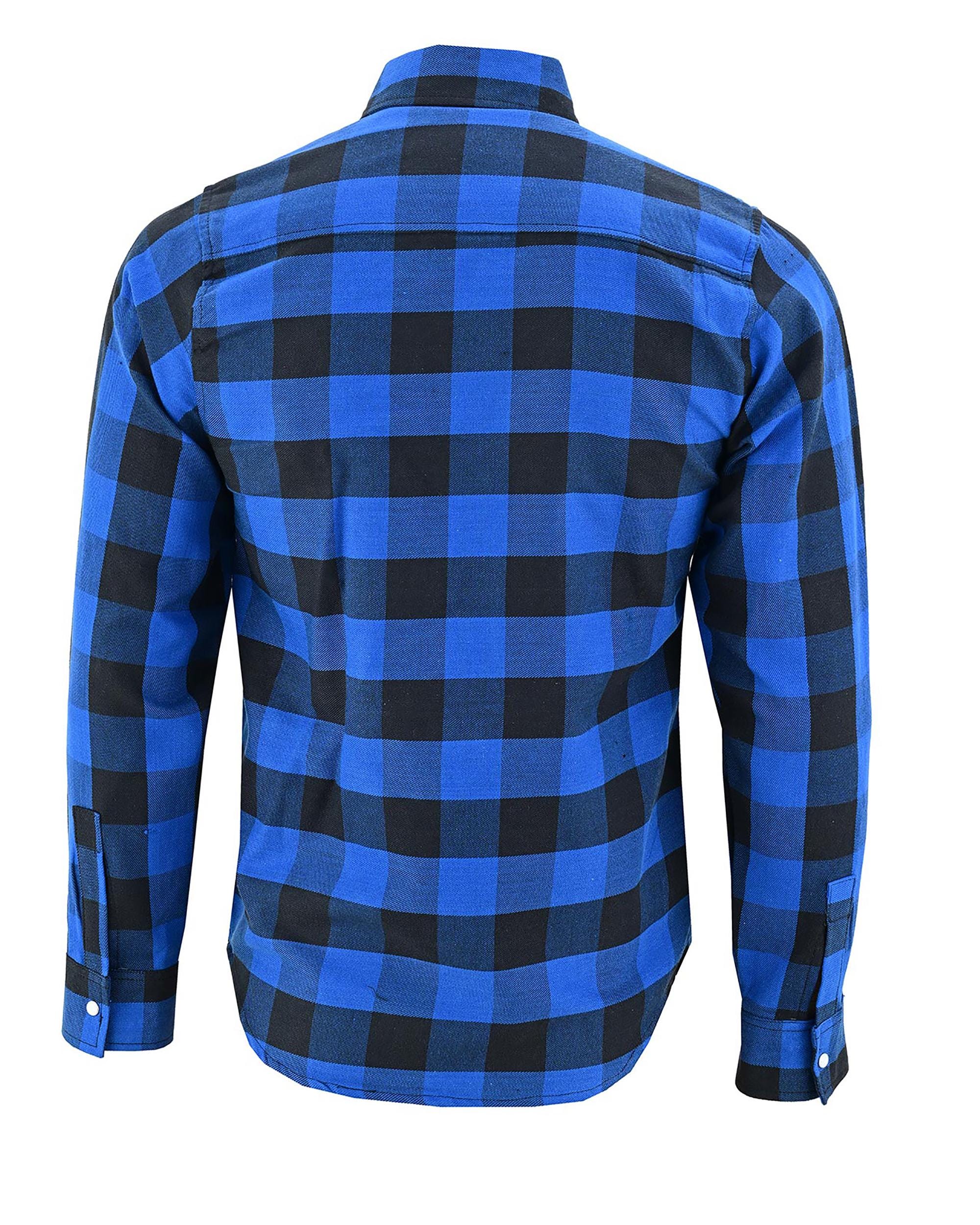 CE-Approved Flannel Shirt Motorcycle Armored Riding Gear | Blue & Black Kevlar Lined Plaid Biker Top