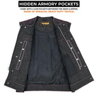 Denim Leather Vest Men SOA Style Quilted Shoulders Concealed Carry Fitted Biker Trucker Sleeveless