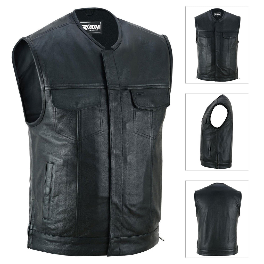 Handmade Cowhide Leather Motorcycle Vest: Diamond Quilted Biker Vest