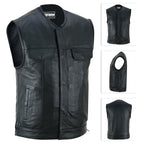 Handmade Cowhide Leather Motorcycle Vest: Diamond Quilted Biker Vest