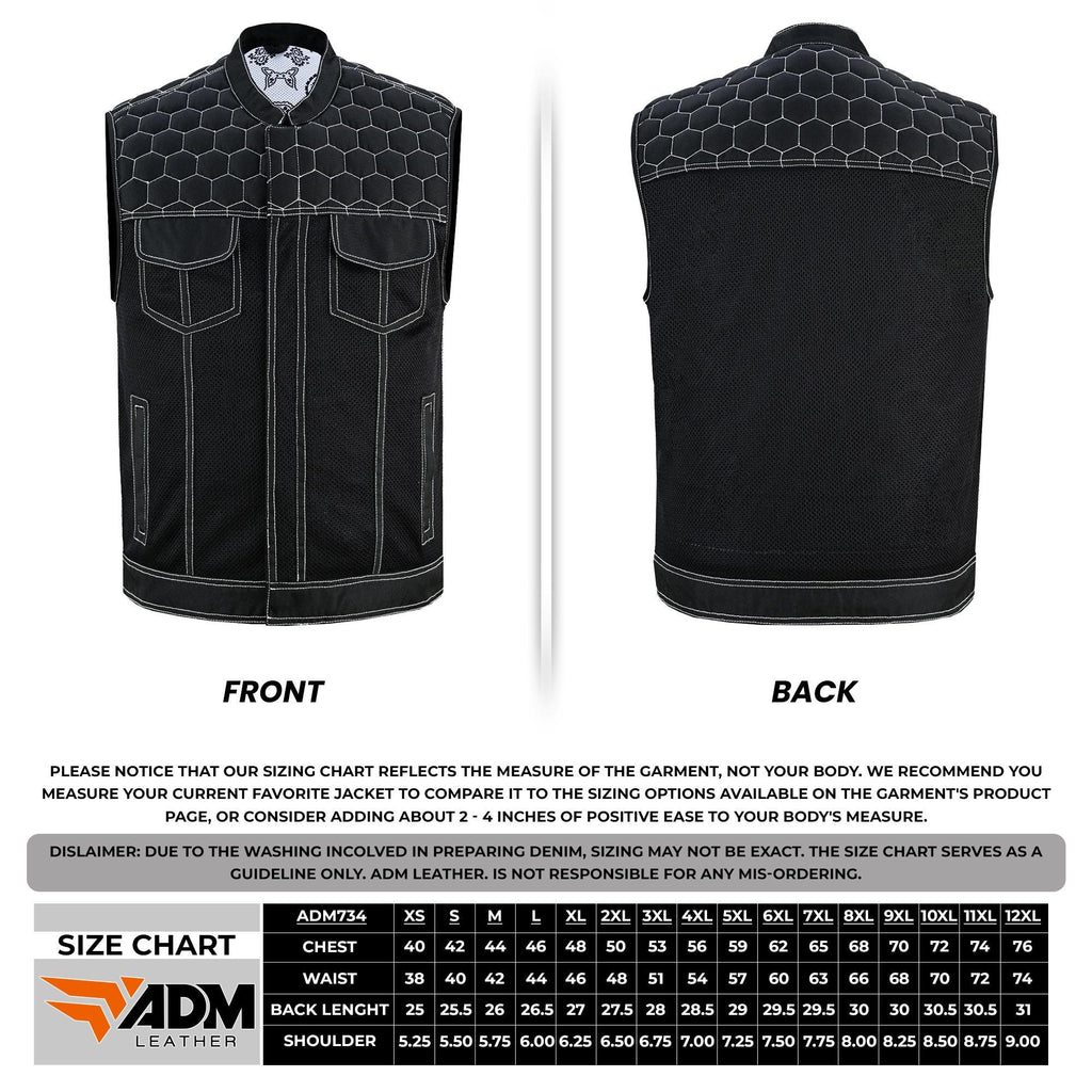 Men's Black Denim Biker Vest | Honeycomb Design, Concealed Pockets