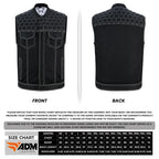 Men's Black Denim Biker Vest | Honeycomb Design, Concealed Pockets