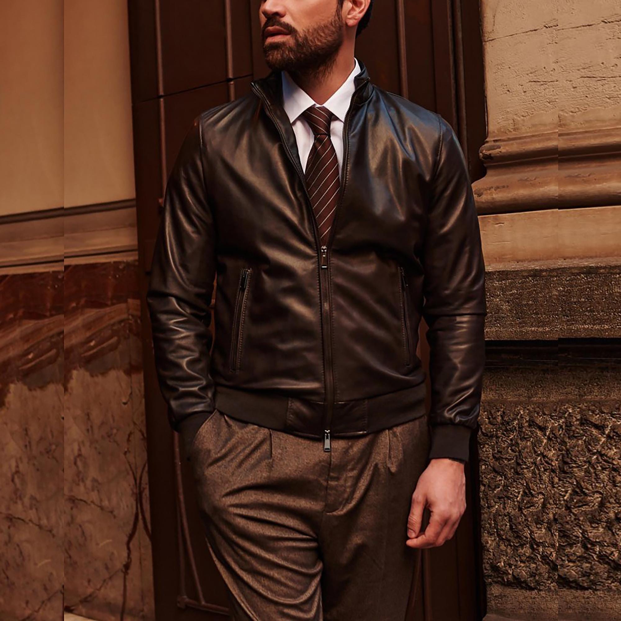 Men’s Motorcycle Biker Leather Jacket Classic Moto Riding Real Leathers Office Work Wear Jacket For Men