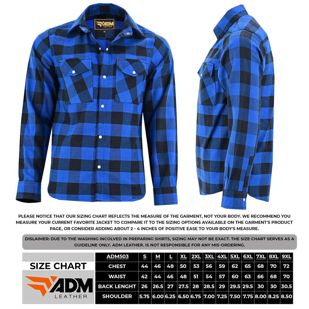 CE-Approved Flannel Shirt Motorcycle Armored Riding Gear | Blue & Black Kevlar Lined Plaid Biker Top