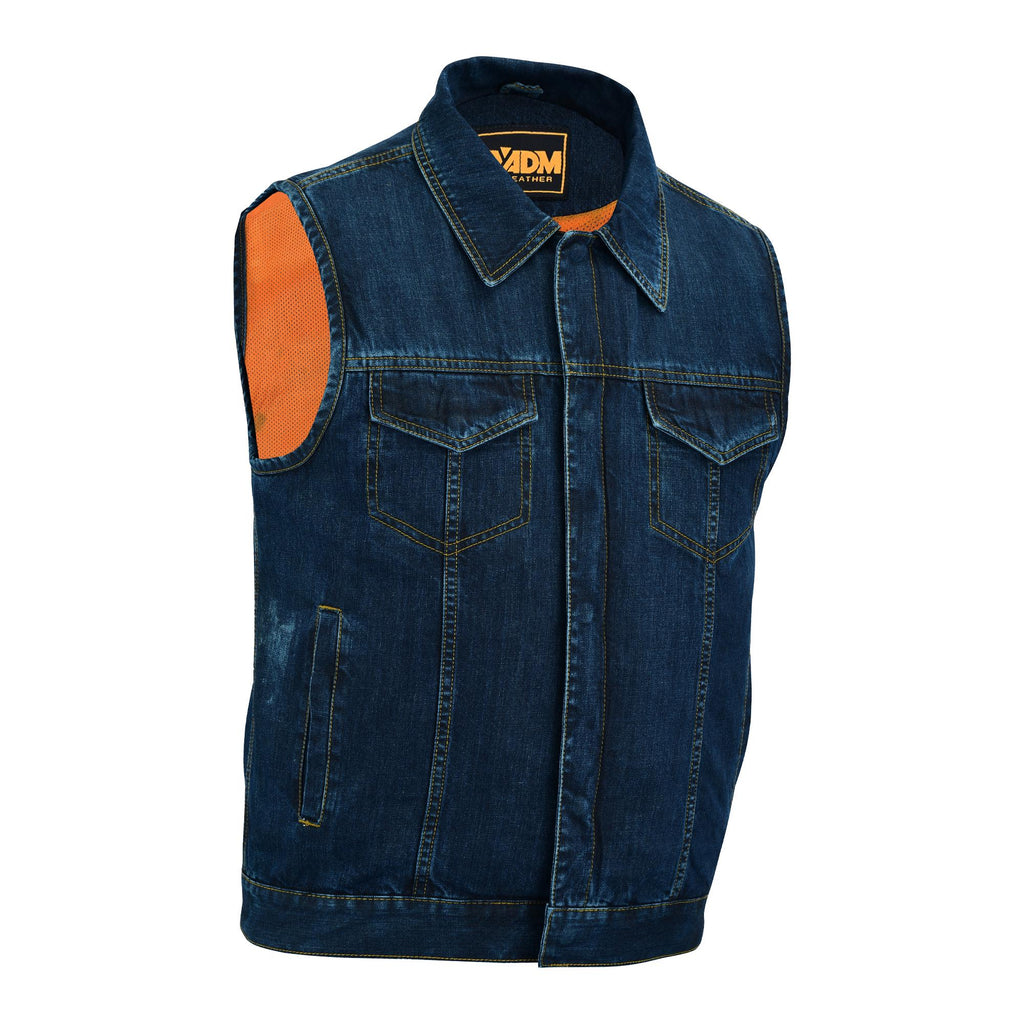 Vintage 90s Blue Jean Denim Biker Vest Distressed Cutoff Sleeveless Top Unisex Style