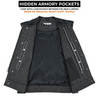 Denim Leather Vest Men Quilted Concealed Carry Fitted Biker Trucker Motorcycle Sleeveless Jacket