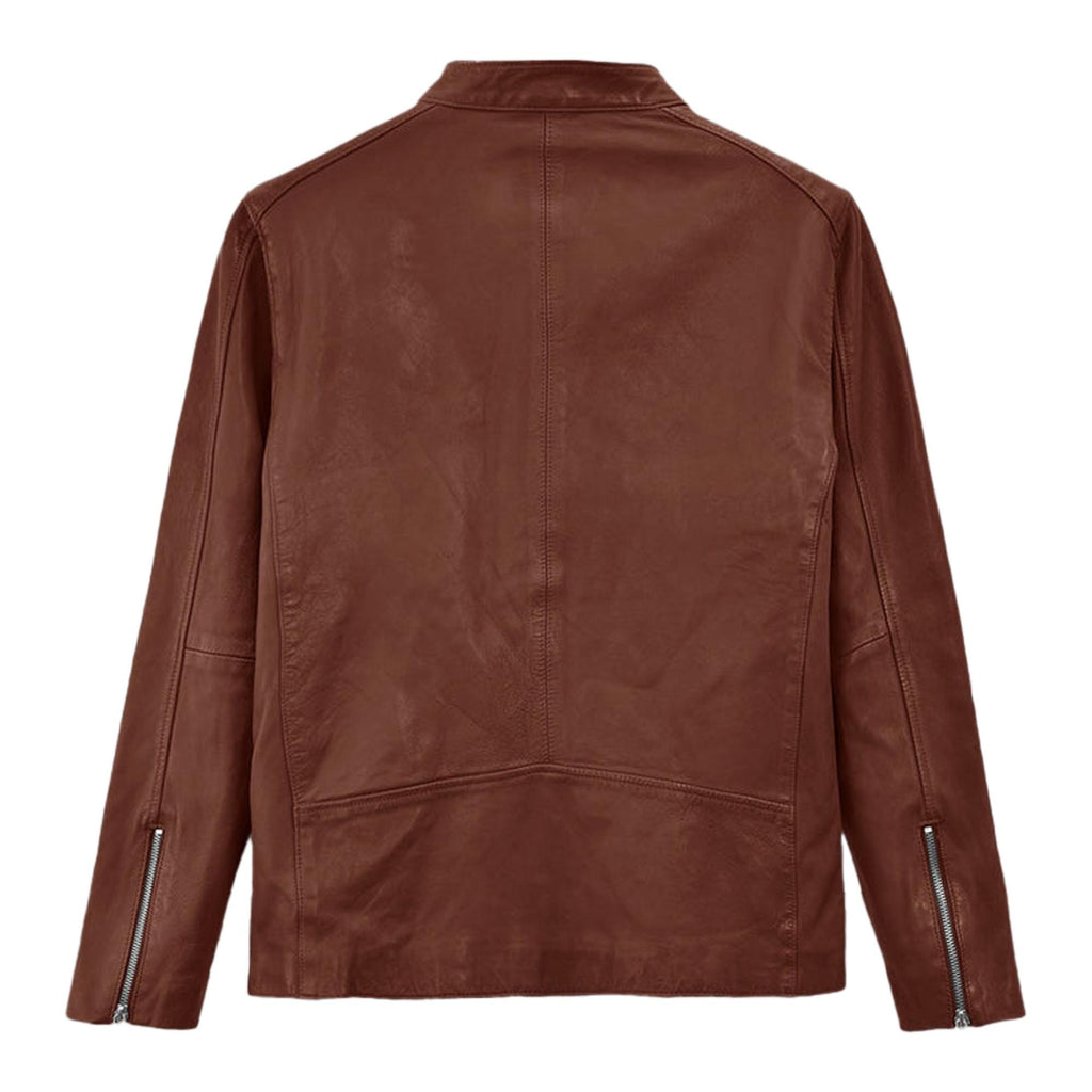Men's Brown Leather Biker Jacket Cafe Racer Motorcycle Stylish Casual Coat for Men Gift for Him