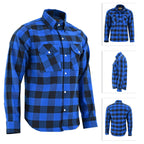 CE-Approved Flannel Shirt Motorcycle Armored Riding Gear | Blue & Black Kevlar Lined Plaid Biker Top
