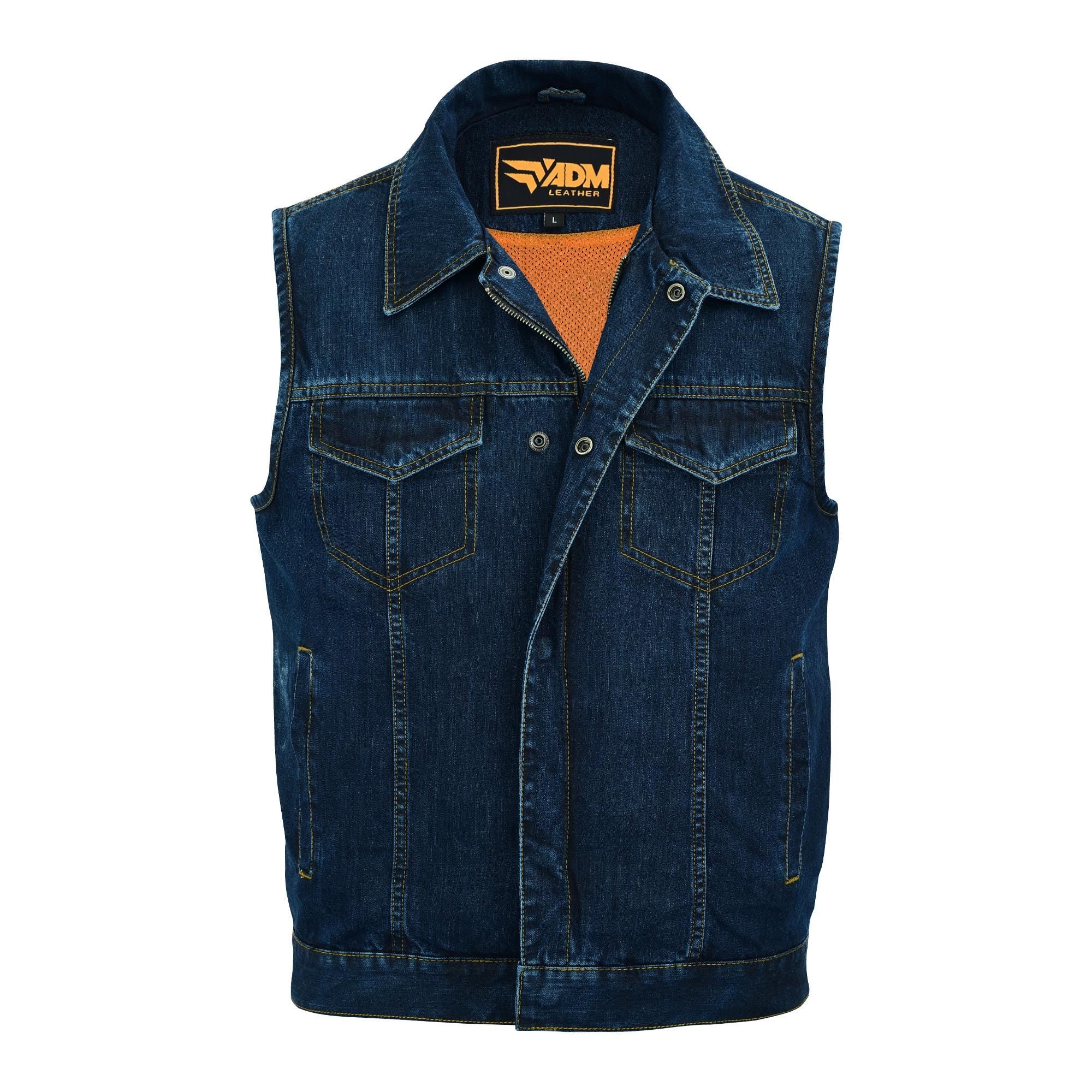 Vintage 90s Blue Jean Denim Biker Vest Distressed Cutoff Sleeveless Top Unisex Style