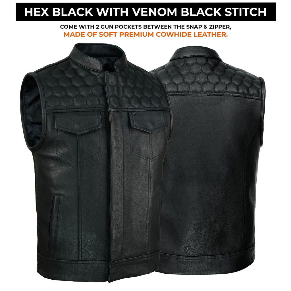 Handmade Cowhide Leather Biker Vest: SOA Club Style, Concealed Carry