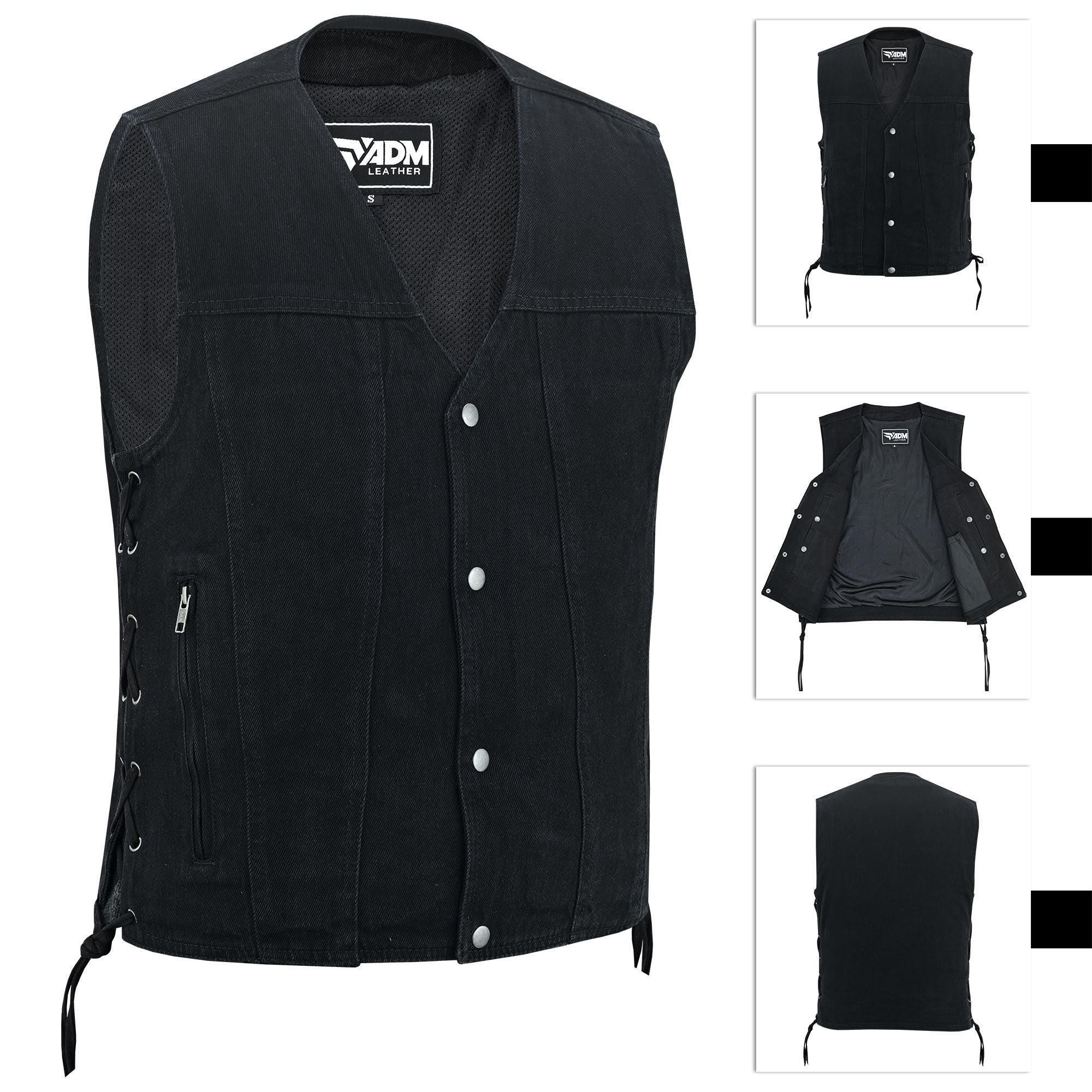 Vintage Denim Vest Men Two Tone Contrast Stitch Handmade Trucker Biker Moto Sleeveless Jean
