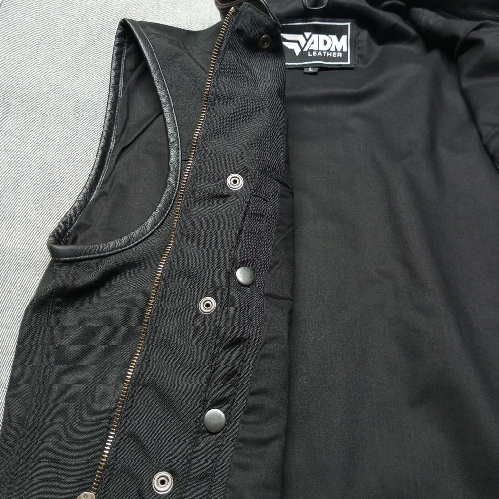 Cordura Motorcycle Vest: Handmade Leather Trim Biker Club Vest