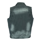 Cowboy Biker Leather Vest Men Western Style Riding Grey Sunphade Motorcycle Fitted Sleeveless Top