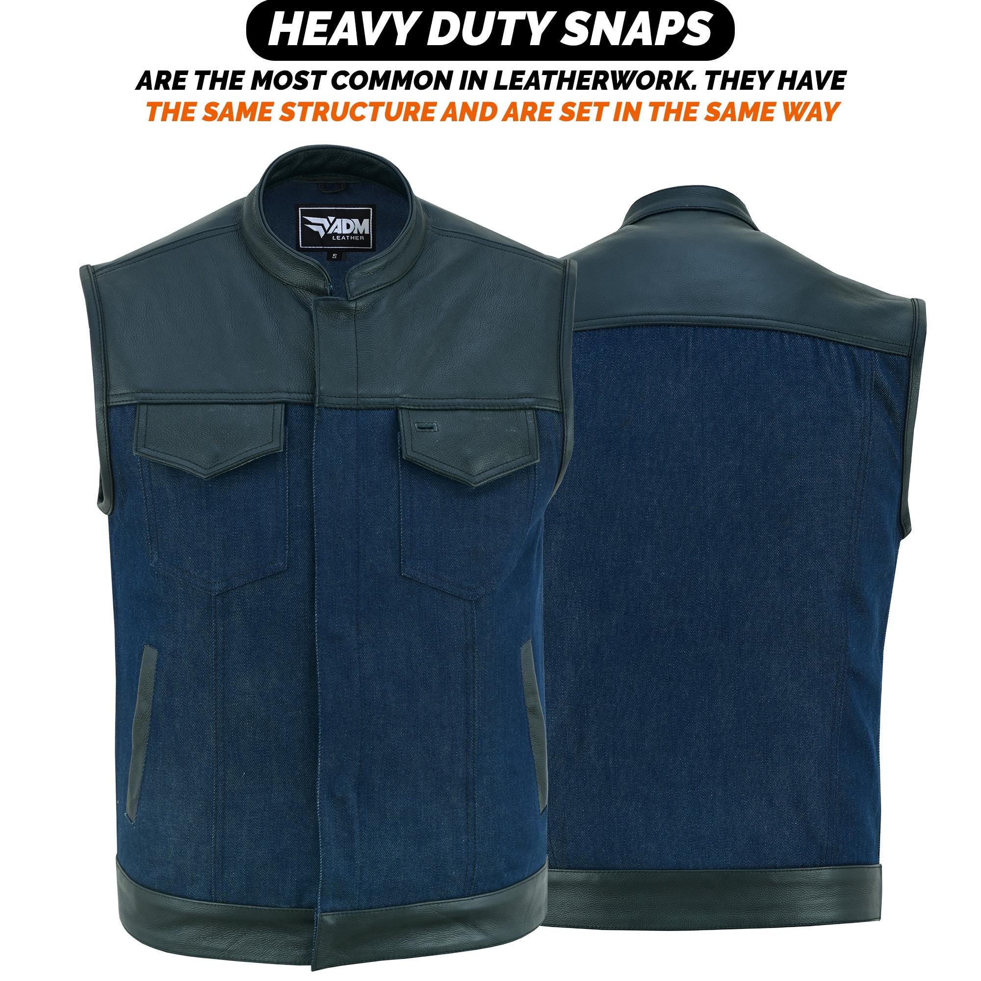 Denim Leather Vest Men SOA Motorcycle Biker Club Style Concealed Carry Riding Sleeveless Jacket