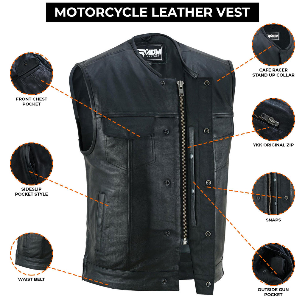 Handmade Cowhide Leather Motorcycle Vest: Diamond Quilted Biker Vest