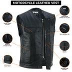 Handmade Cowhide Leather Motorcycle Vest: Diamond Quilted Biker Vest