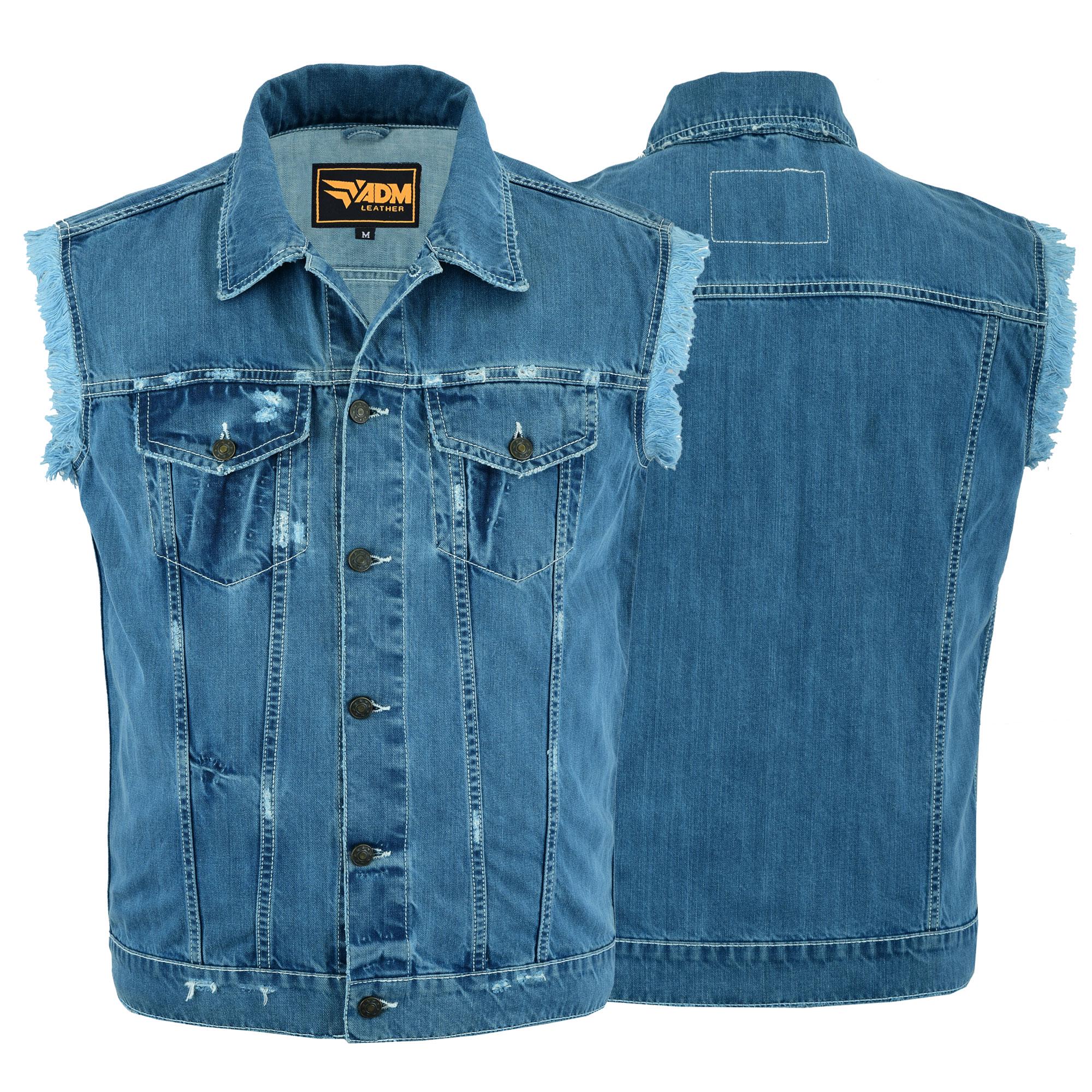Mens Denim Biker Vest Distressed Washed Blue Jean Cutoff Sleeveless Jacket Punk Style Outwear
