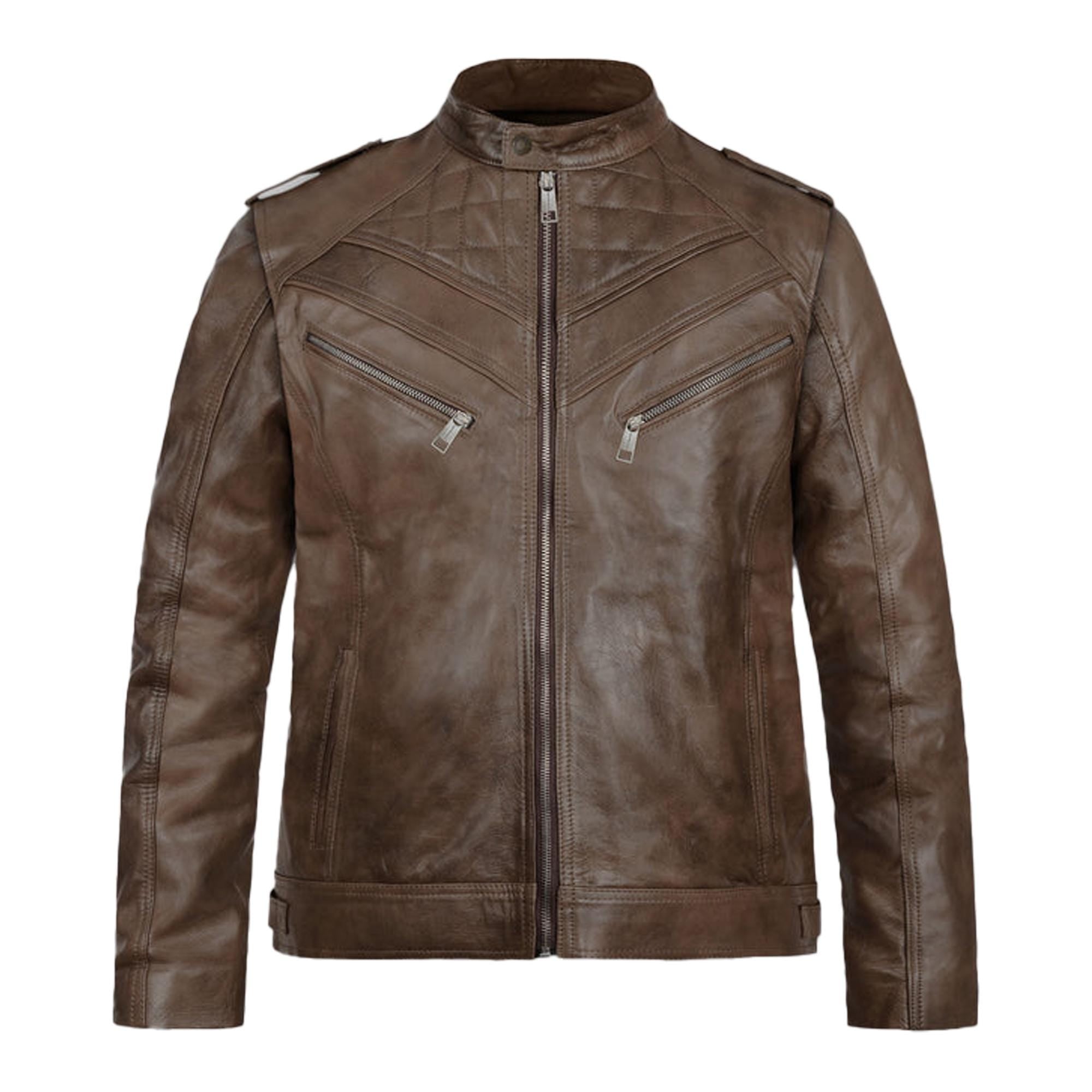 Real Leather Biker Jacket Men's Punk Rock Leathers Coat Asymmetric Zip Moto Jackets Deep Plum Biker Style