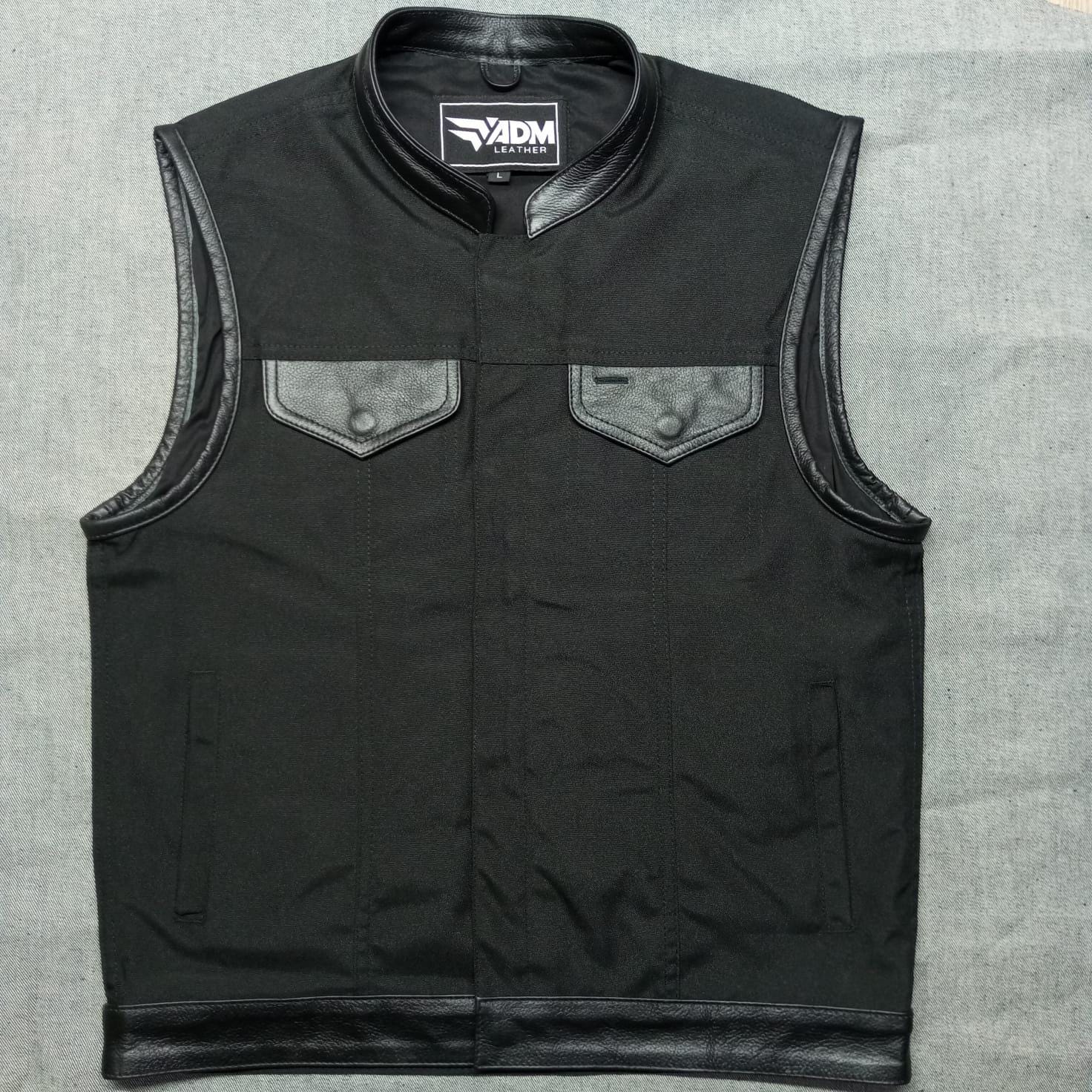 Cordura Motorcycle Vest: Handmade Leather Trim Biker Club Vest