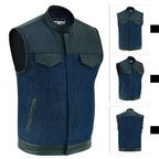 Denim Leather Vest Men SOA Motorcycle Biker Club Style Concealed Carry Riding Sleeveless Jacket