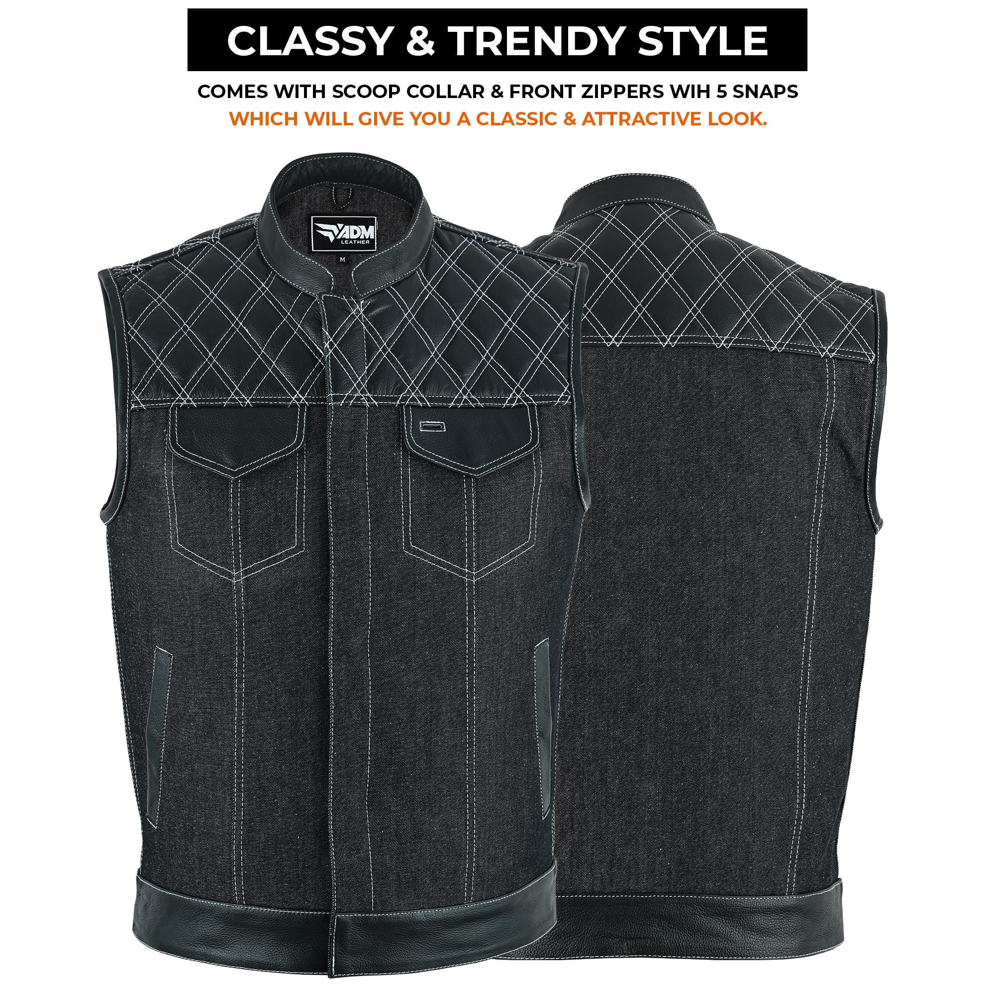 Denim Vest Men SOA Biker Motorcycle Club Sleeveless Jacket Fitted Trucker Style Heavyweight Top