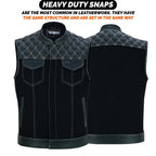 Denim Leather Vest Men Diamond Quilted Concealed Carry Fitted Biker Trucker Sleeveless Jacket