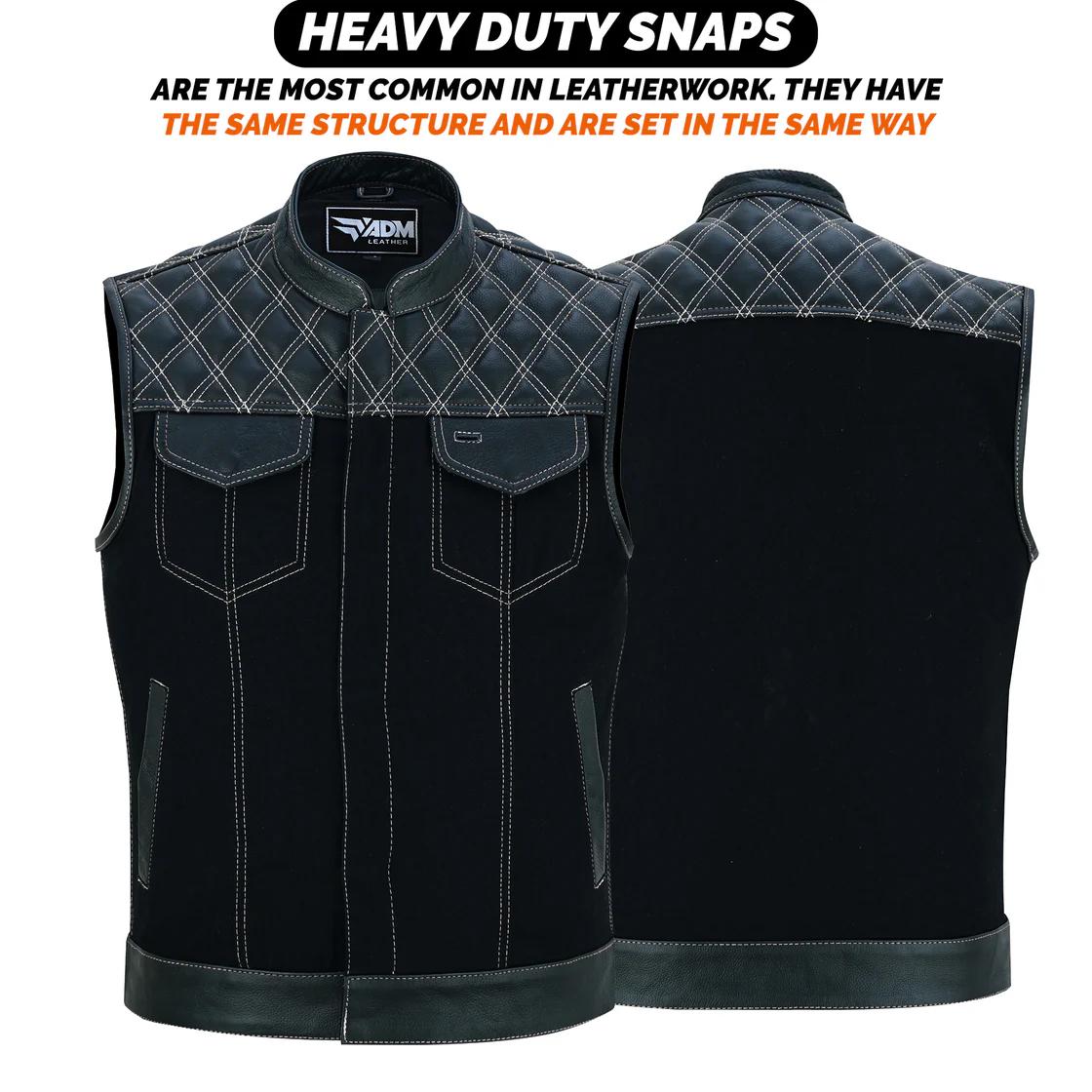 Denim Leather Vest Men Diamond Quilted Concealed Carry Fitted Biker Trucker Sleeveless Jacket